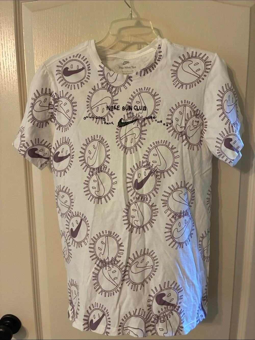 Nike White Tee with Purple Sun Graphics